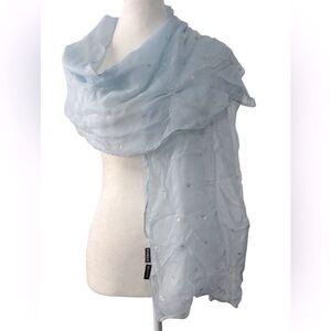 Gorgeous Furla viscose scarf in ice blue with beaded sequin flowers. EUC